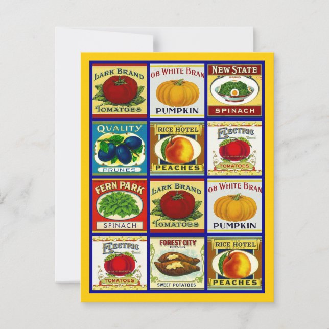 Vintager FruchtVeggie beschriftet leere Party Einladung (Vorderseite)