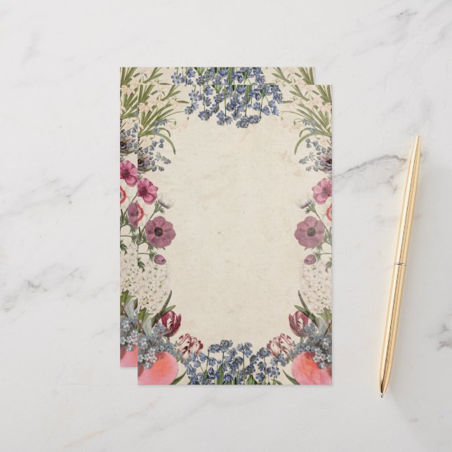 Vintager Frühling Florals Briefpapier (Vorderseite/Rückseite Beispiel)