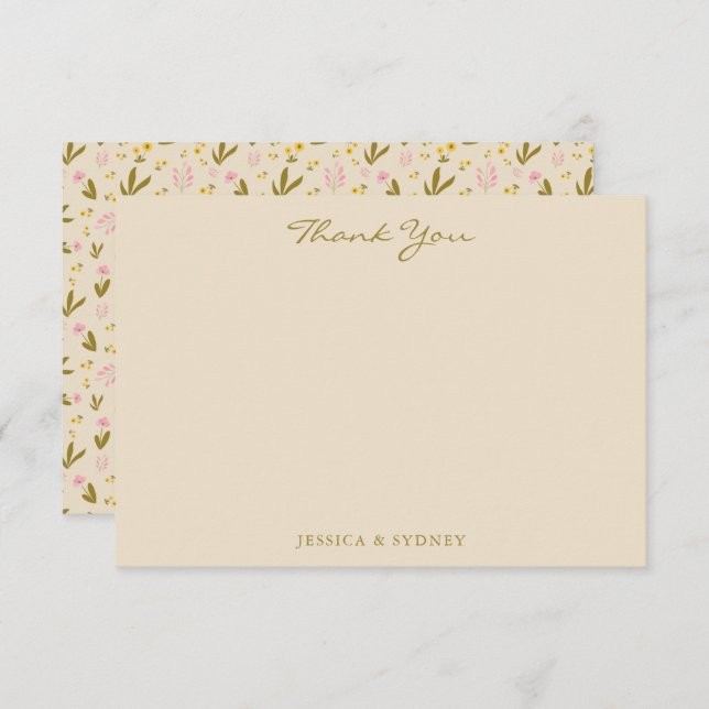 Vintager Frühling Rosa Grüne Blumenzehen Dankeskarte (Vorne/Hinten)