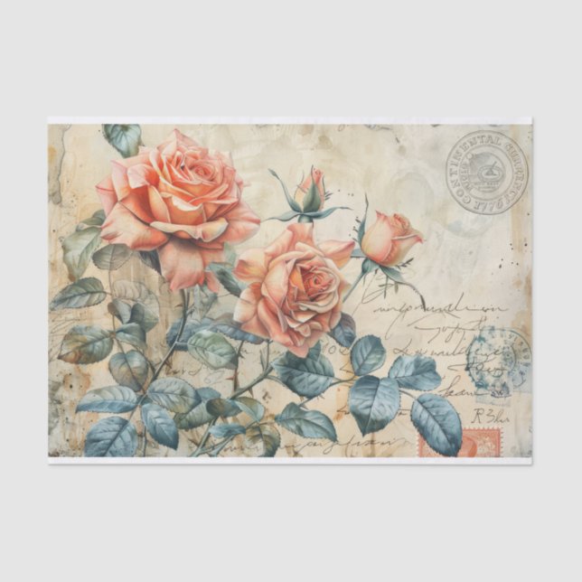 Vintager Frühling-Rose Postkartendekartondruck Seidenpapier (Vorderseite)