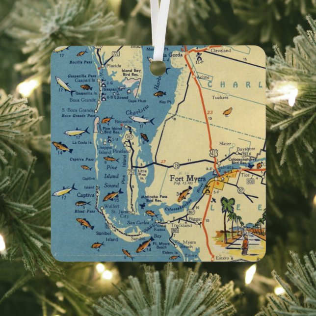 Vintager Ft. Myers Map Ornament Aus Metall (InSitu)