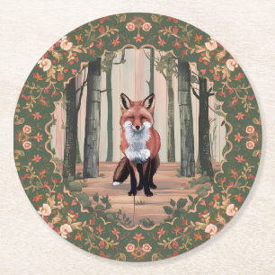 Vintager Fuchs in der Wald Natur Inspiriert Kunst Runder Pappuntersetzer