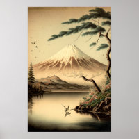Vintager Fuji Japanisches Kunstdruckposter