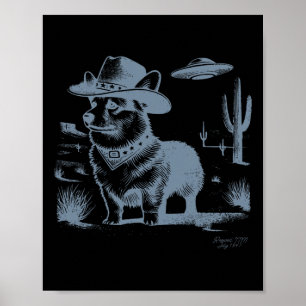 Vintager Funny 90er Western Cowboy Corgi Ufo Poster