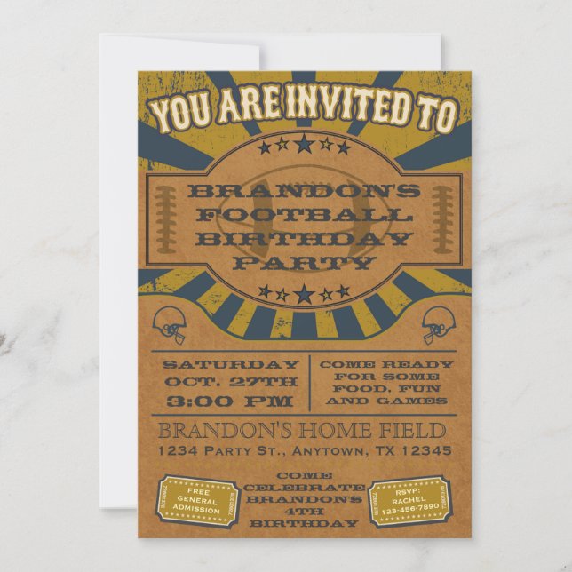 Vintager Fußball Geburtstagsparty Einladung Gold (Vorderseite)