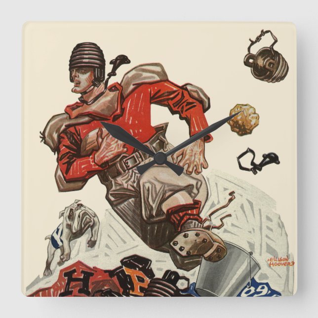 Vintager Fußballspieler Quadratische Wanduhr (Vorderseite)