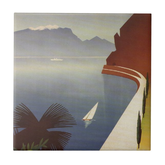 Vintager Gardasee Riva Torbole Italien Tourismus Fliese (Vorderseite)