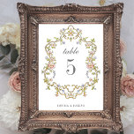 Vintager Garten | Farbenfrohe Luxe Wedding Tischnummer<br><div class="desc">Diese atemberaubenden und wunderschönen Hochzeitskarten sind im antiken Stil gehalten. Das skurrile, barocke, illustrierte Wappen ist mit bunten Blume und Blätter in dezenten Pfirsichtönen, Rosa, lila, Grün und Neutronen auf weißem Hintergrund dekoriert. Ein skurriler Look, der sich auch an den Jugendstil oder die Eleganz der Art Nouveau erinnert. Elegante Kalligraphie...</div>