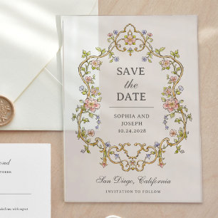 Vintager Garten   Farbenluxe Save the Date Acryleinladungen