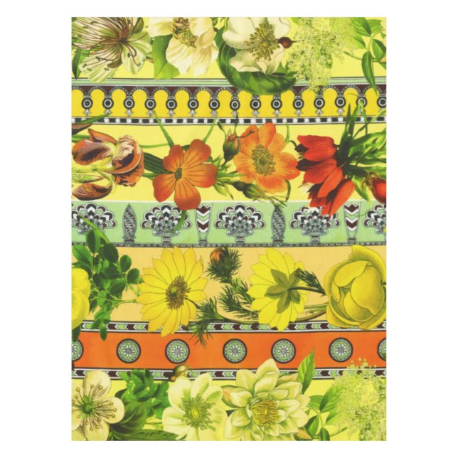 Vintager Garten Gelbe Flora Botanischer Garten Tischdecke (Vorderseite)