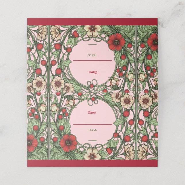 Vintager Garten Jugendstil Gedeckte Platzkarte (Außenseite Aufgefaltet)