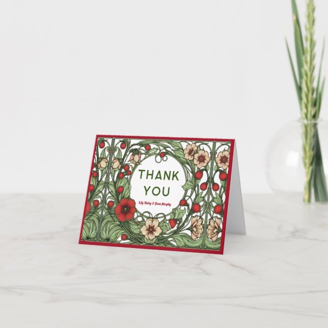 Vintager Garten Jugendstil Hochzeit Dankeskarte (Vorderseite)