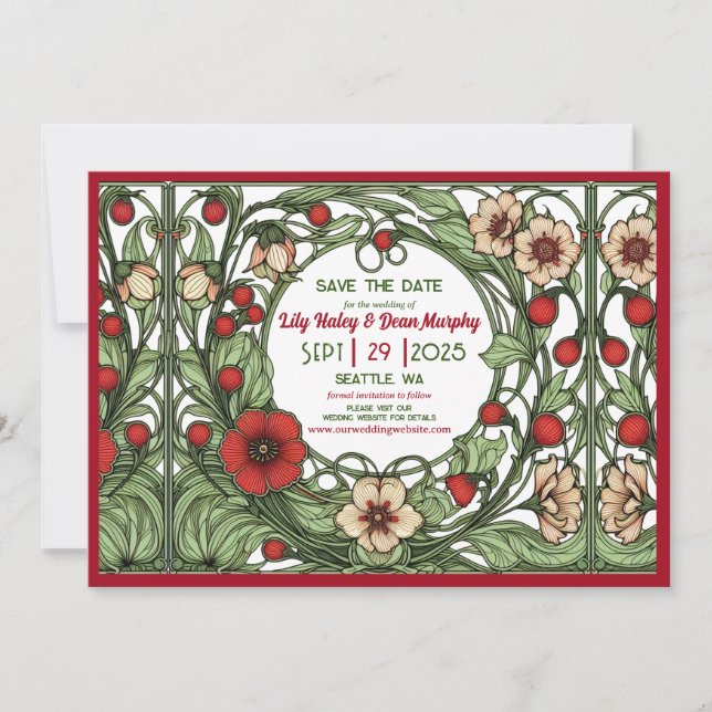 Vintager Garten Jugendstil Hochzeit Save The Date (Vorderseite)