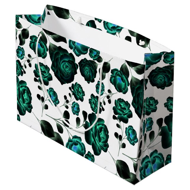 Vintager Garten mit Retroblau Große Geschenktüte (Rückseite Schrägansicht)