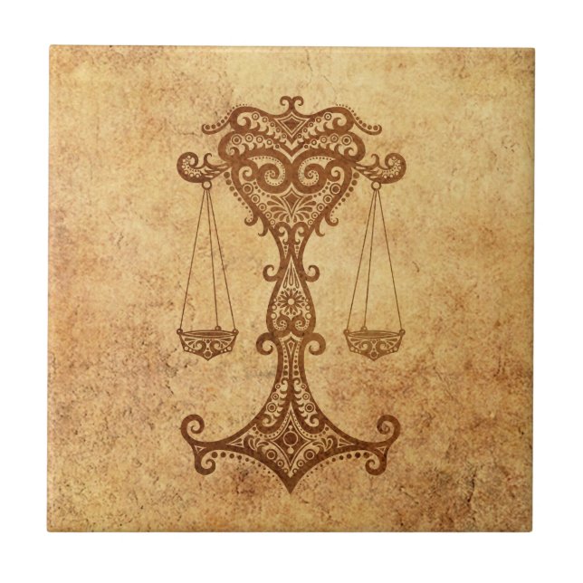 Vintager gealterter Waage-Tierkreis Fliese (Vorderseite)