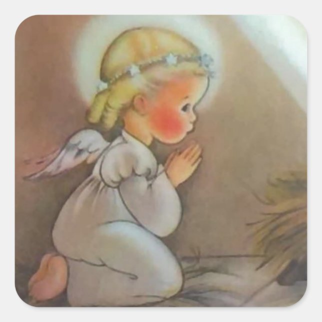 Vintager Gebet-Engel Quadratischer Aufkleber (Vorderseite)