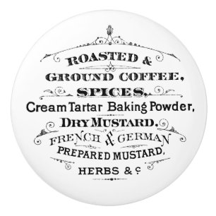 Vintager gebratener gemahlener Kaffee würzt Senf Keramikknauf