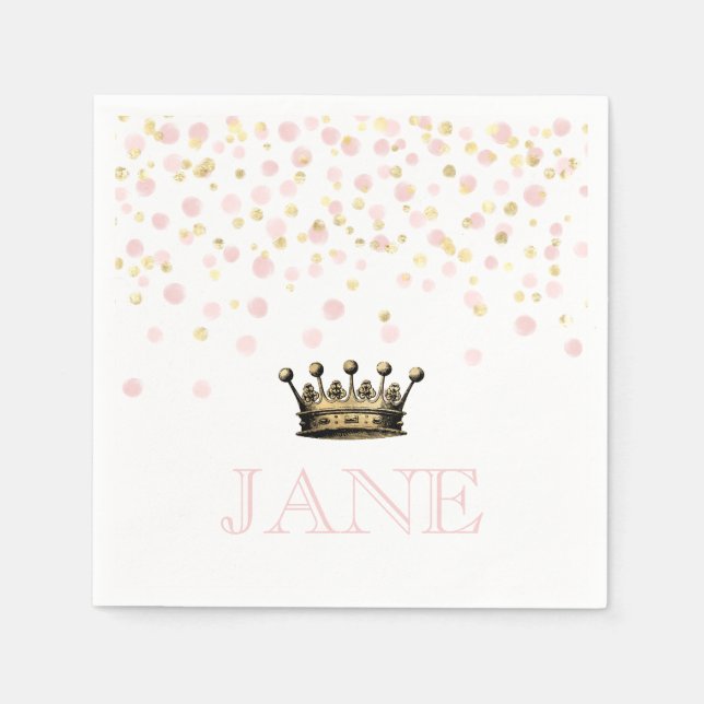 Vintager Geburtstag Crown Gold Pink Paper Napkin Serviette (Vorderseite)