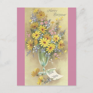 Vintager Geburtstag mit Blume in Vase Postkarte