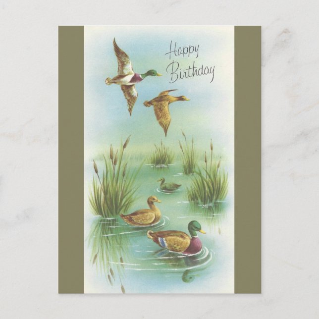Vintager Geburtstag mit Enten Postkarte (Vorderseite)