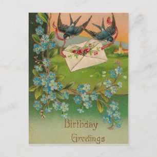 Vintager Geburtstag Postkarte Vögel und Blume