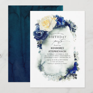 Vintager Geburtstag von Navy Blue und Yellow Flora Einladung