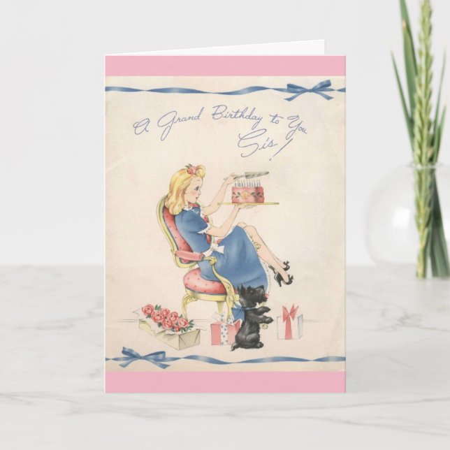 Vintager Geburtstag zu einer Schwester, Karte (Vorderseite)