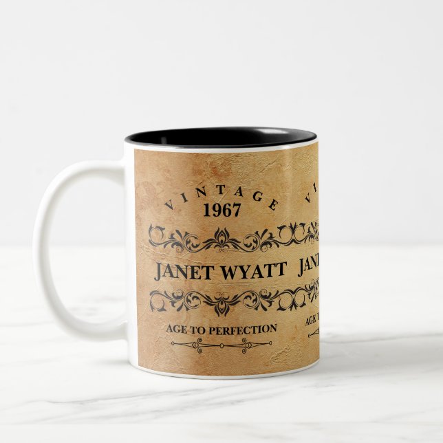 Vintager Geburtstag Zweifarbige Tasse (Links)