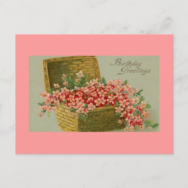 Vintager Geburtstagskorb für Blume Postkarte (Vorderseite)