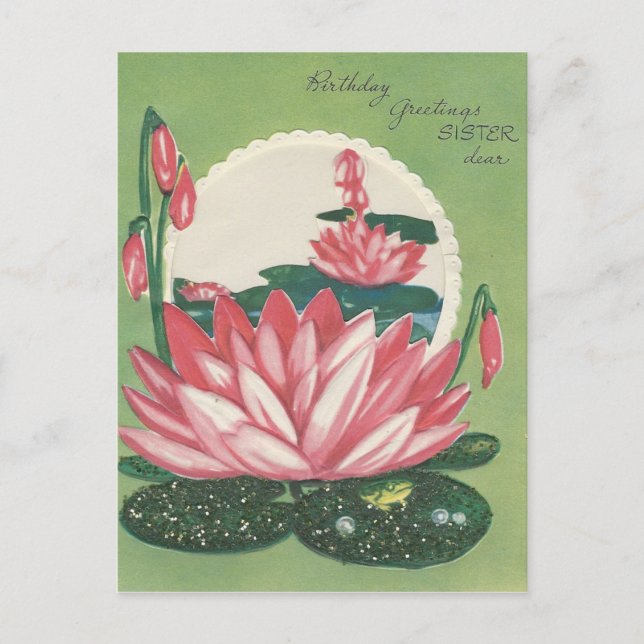 Vintager Geburtstagsschwester mit Lily Pad Postkarte (Vorderseite)