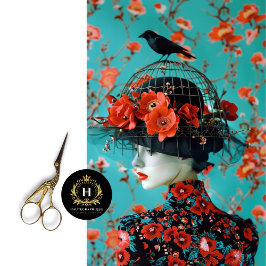 Vintager Geburtszettel mit floraler Entkundung Seidenpapier