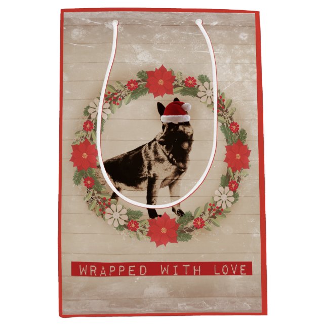 Vintager Gefühl-Schäferhund-Feiertag Mittlere Geschenktüte (Vorderseite)