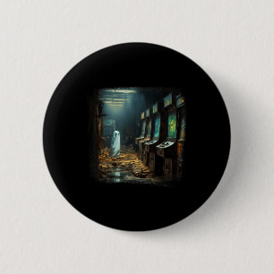 Vintager Geist Halloween Geist in einem abandonier Button