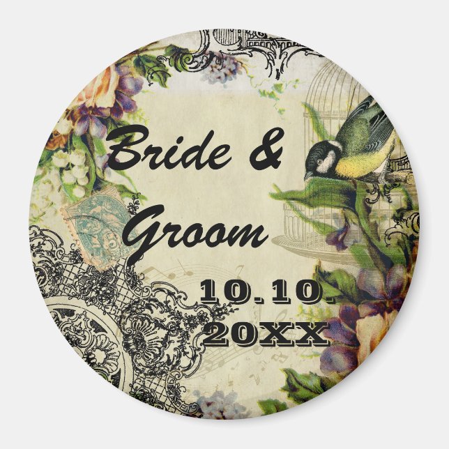 Vintager Gelber Vogelkäfig Save the Date Magnet (Vorne)