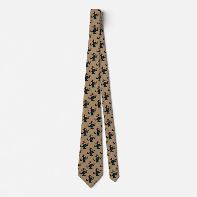 Vintager Gemusterter Cartoon Cat Necktie Krawatte (Vorderseite)