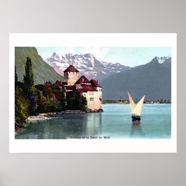 Vintager Genfersee Schloss Chillon Poster (Vorne)