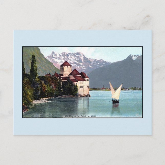 Vintager Genfersee Schloss Chillon Postkarte (Vorderseite)