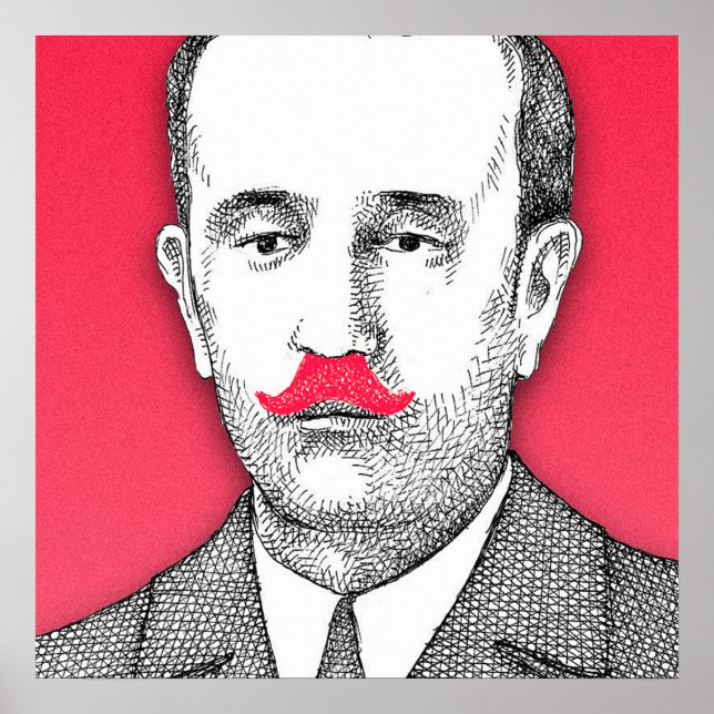 Vintager Gentleman mit Funny Pink Mustache Poster (Vorne)