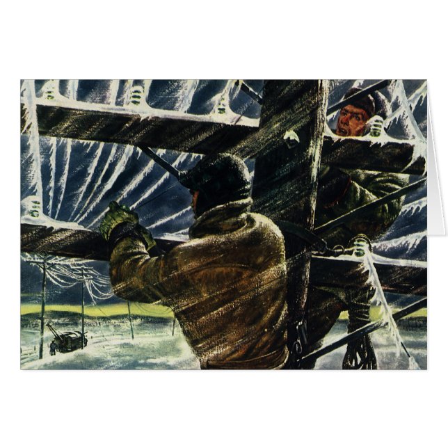 Vintager Geschäftselektriker arbeitet im Schneestu (Vorderseite (Horizontal))