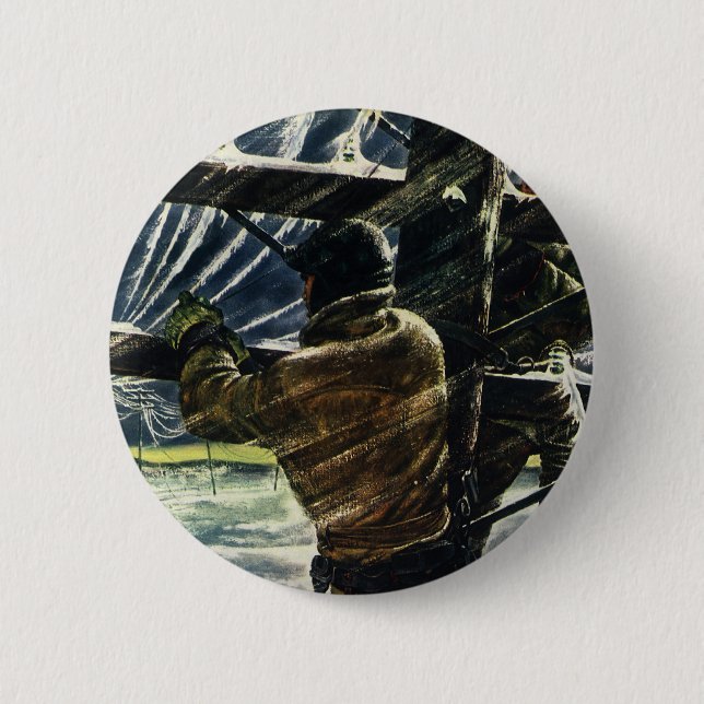 Vintager Geschäftselektriker arbeitet im Schneestu Button (Vorderseite)