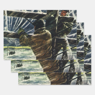 Vintager Geschäftselektriker arbeitet im Schneestu Geschenkpapier Set