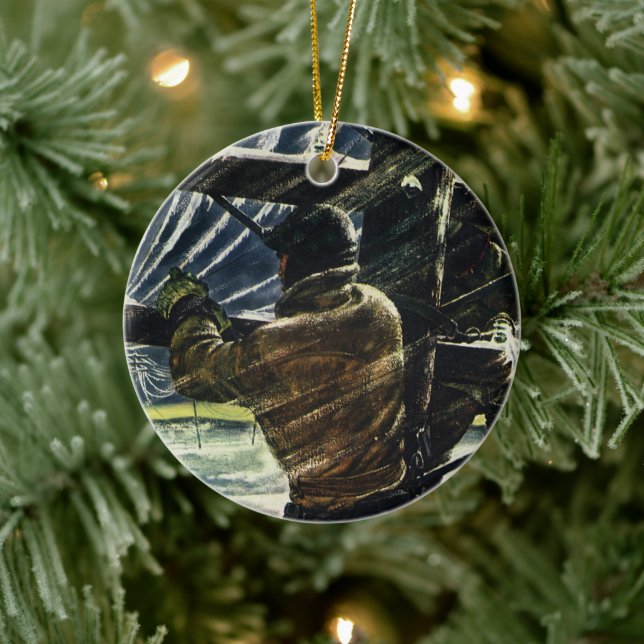 Vintager Geschäftselektriker arbeitet im Schneestu Keramikornament (Baum)