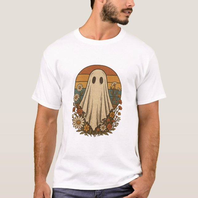 Vintager Gespenst mit Herbstblumen T-Shirt (Vorderseite)