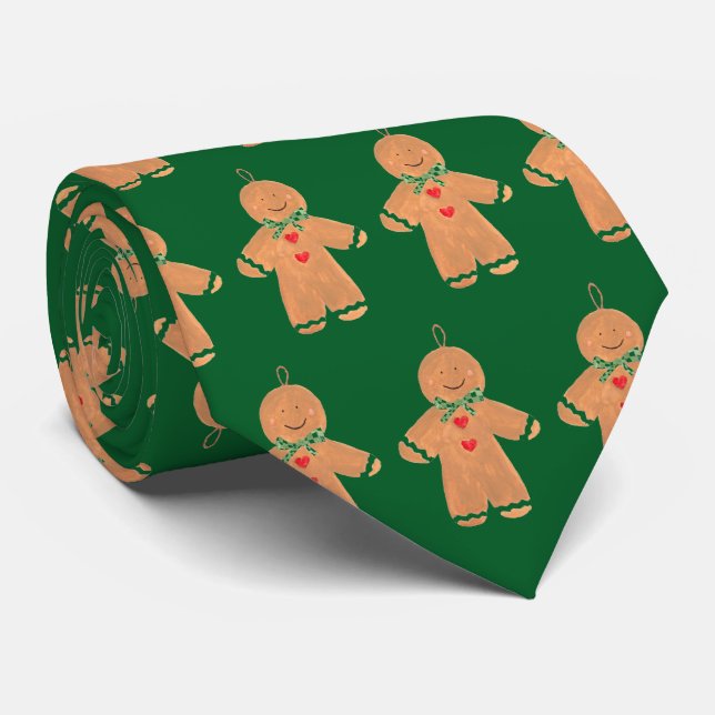 Vintager Gingerbrot Mann Weihnachtslustig Grün Krawatte (Gerollt)
