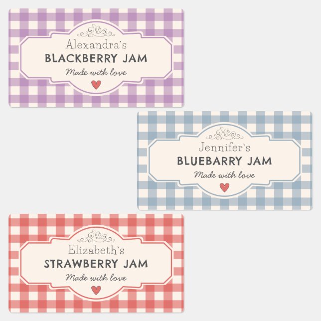 Vintager Gingham aus Liebe Jar Etiketten (Gruppe)