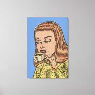 Vintager Girl Sipping Tee Leinwanddruck
