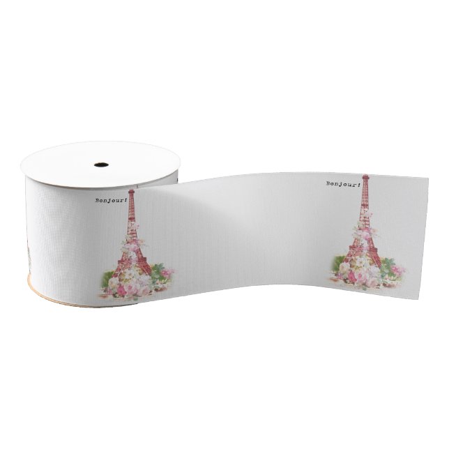 Vintager girly rosa Turm Blumen Paris Eiffel Ripsband (Spule)