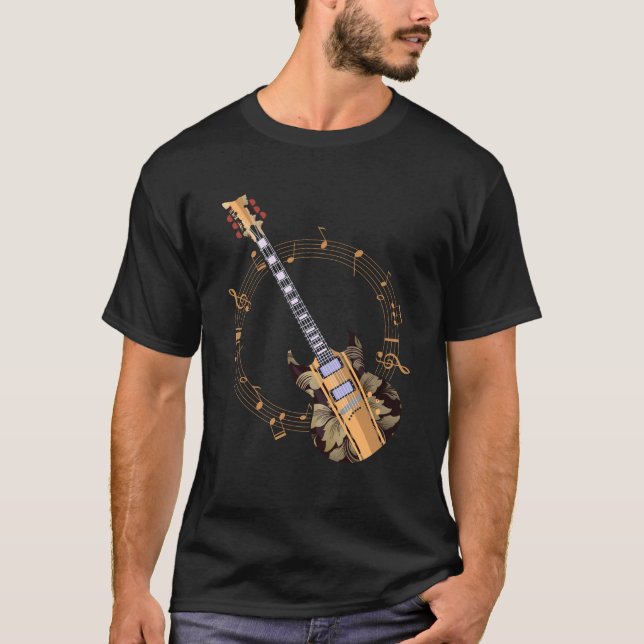 Vintager Gitarrenspieler Blumenmusiker Kunst T-Shirt (Vorderseite)
