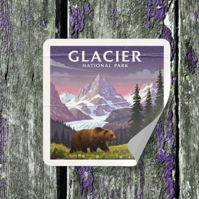Vintager Glacier-Nationalpark Quadratischer Aufkleber (Von Creator hochgeladen)