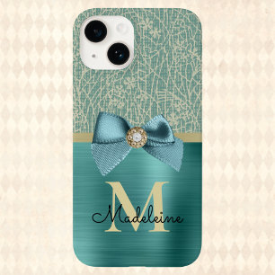 Vintager Glam Bürstengepresst Aquamarine Textilien Case-Mate iPhone 14 Hülle